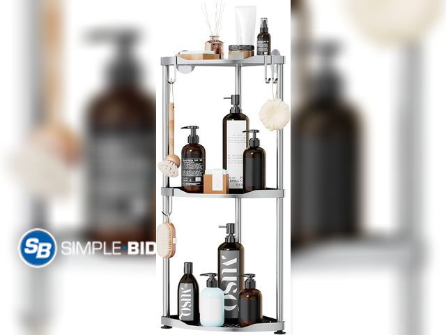 Lot 58-73508 - New Corner Shower Caddy standing 3 Tier rustproof metal shower organizer silver