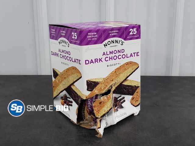 Lot 58-29779 - Nonni's Almond Dark Chocolate Biscotti 25 individually wrapped - unopened - open box