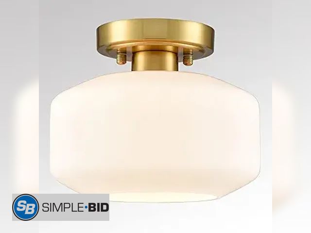 Lot 58-20988 - Modern Farmhouse Semi Flush Mount Ceiling Light Gold Hallway Light Fixture Ceiling Hung Opal Milk Gl...