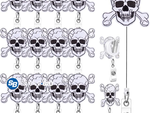 Lot 58-77531 - New 12 Pcs Halloween Badge Reels Skeleton Shaped Retractable Badge Holder with Alligator Clip Cute N...