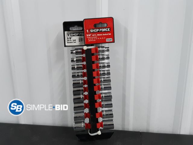 Lot 58-38788 - Lot of (2) Shop Force 3/8" Drive Socket Sets SAE &amp; Metric