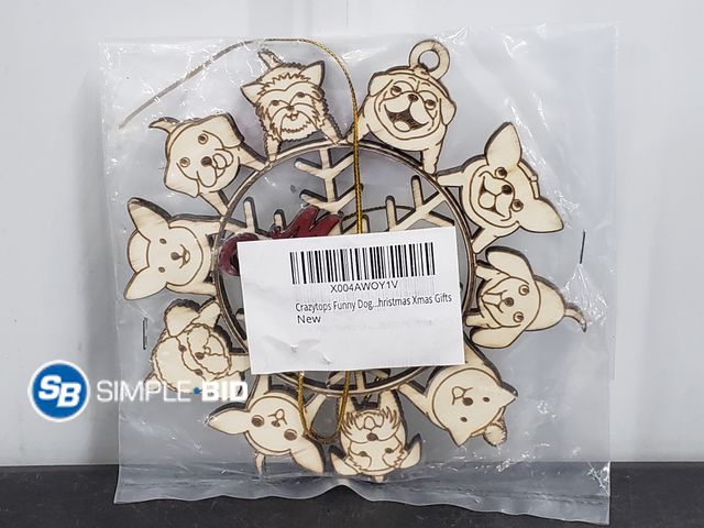 Lot 58-53695 - Crazytops Funny Dog Ornament - Wood Burned