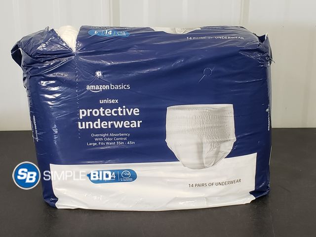 Lot 58-63281 - New Amazon Basics unisex Protective underwear - SIZE L - open package