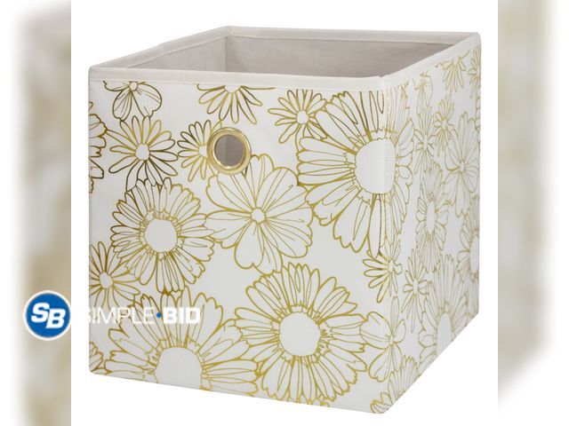 Lot 58-27195 - Lot of (2) New Mainstays Collapsible Fabric Cube Storage Bin, Gold Metallic