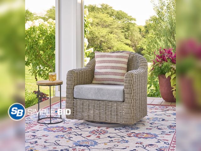 Lot 58-77288 - New Better Homes &amp; Gardens Bellamy 1 Pk Swivel Glider Chair Grey Wicker/Grey Cushion