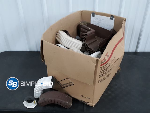 Lot 58-37144 - Lot of Various Gutter Down Spout Pieces- Brown&amp;White - Corners, Elbows, Connectors, Etc - Used