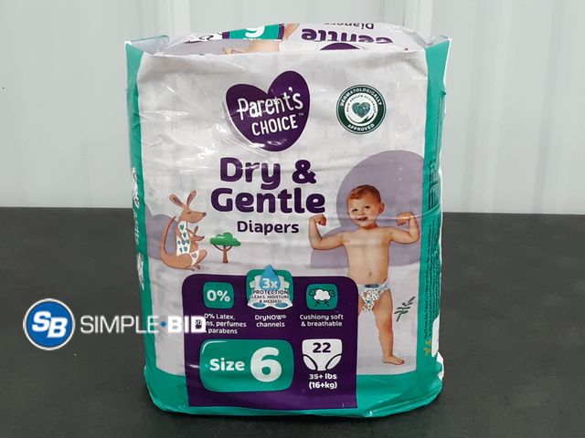 Lot 58-29682 - New Parent's Choice Gentle Diapers - SIZE 6 35+lbs