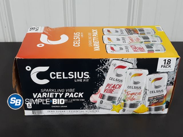 Lot 58-17595 - CELSIUS! live fit - PEACH VIBE - TROPICAL VIBE - RETRO VIBE - 18 PACK - unopened