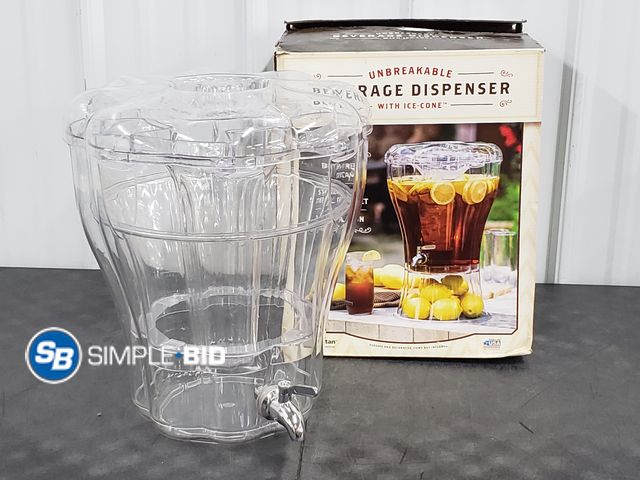 Lot 58-75880 - Unbreakable 3.5 Gallon Beverage Dispenser with Ice-Cone , Stainless Steel Faucet