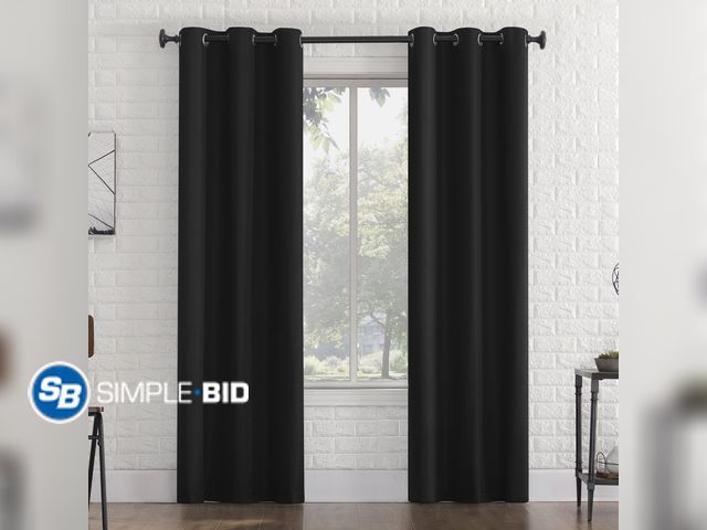 Lot 58-75702 - Sun Zero Arlo 2-Piece Textured Thermal Insulated Room Darkening Grommet Curtain Panel Pair, Black, 4...