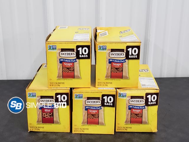Lot 58-78392 - PRETZELS! Lot of (5) Boxes of Snyders Snaps Pretzels 10 count in each box - individually wrapped - u...