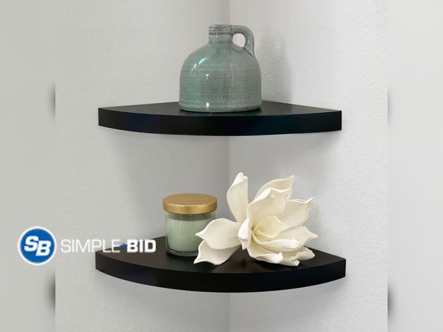 Lot 58-71700 - New Mainstays 9.45" Wood Round Corner Floating Shelf, Set of 2, Black