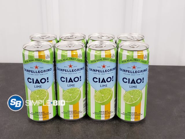 Lot 58-30369 - SANPELLEGRINO Lot of (8) Sanpellegrino CIAO! LIME sparkling water 11.15 fl oz each - unopened - out ...