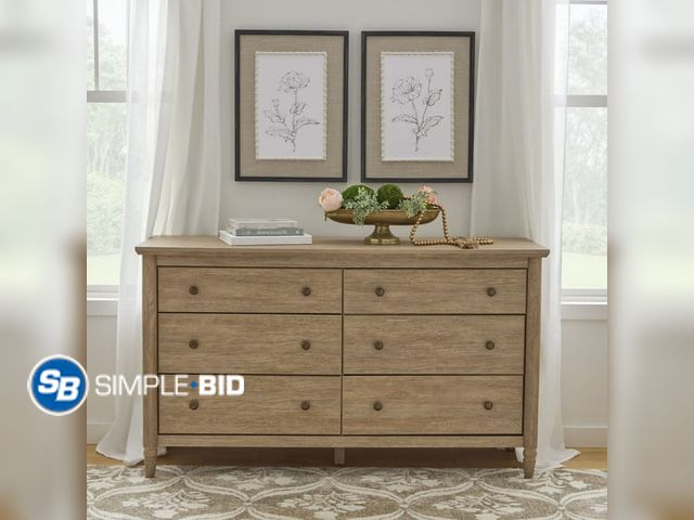 Lot 58-59694 - Lot of (4) My Texas House Monroe 6-Drawer Dressers, Brushed Oak Finish -- ONLY BOX 1 OF 2 -- WILL NE...