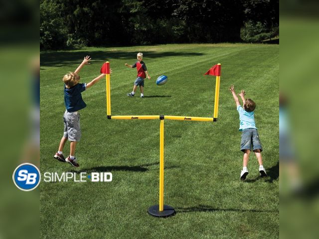 Lot 58-38217 - New Franklin Sports Kids Football Field Goal Goalpost Set with Mini Football Kicking Cage