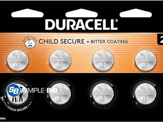 Lot 58-33160 - New Duracell 2032 Lithium Battery, 8 Count (Pack of 1), Child Safety Features, Compatible with Apple...