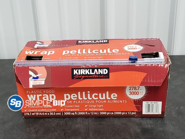 Lot 58-41457 - Kirkland Plastic Food Wrap Pellicule 3000 sq ft - open box - mostly full - unused