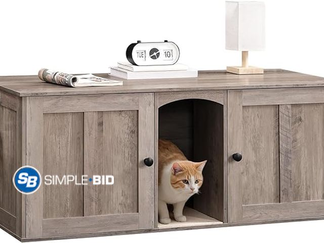 Lot 58-32968 - HOOBRO Cat Litter Box Enclosure with Double Room, Cat Litter Box Furniture for 2 Cats, Hidden Litter...