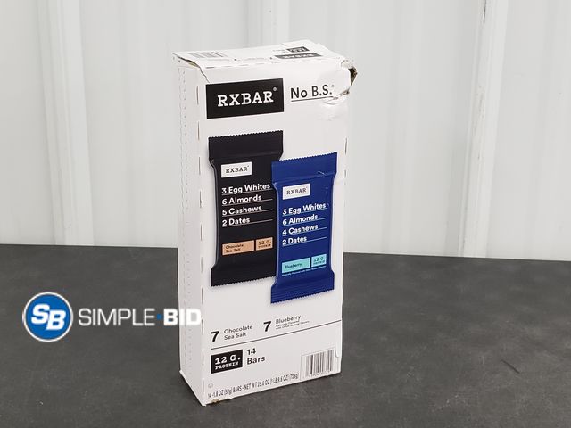 Lot 58-51027 - RXBAR - Protein bars chocoalte sea salt - blueberry 14 Bars individually wrapped