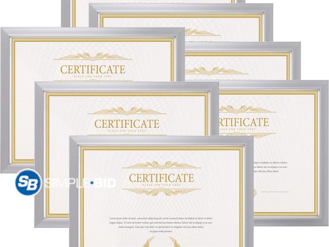 Lot 58-54164 - New 8.5x11 Picture Frames Silver Set of 7, 8.5 x 11 Certifaicate Frame Document Award Diploma Displa...