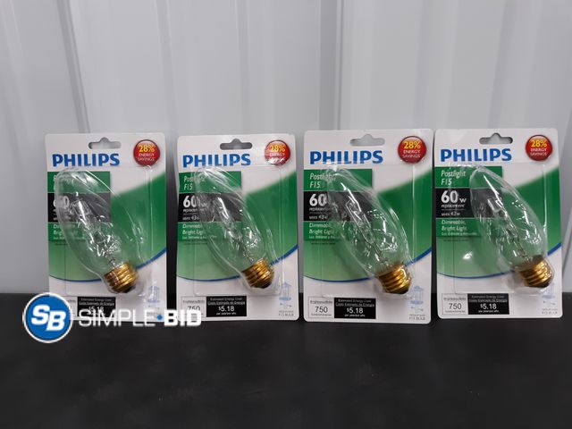 Lot 58-36364 - Lot of (4) New Philips Postlight F15 60W replacement bulbs