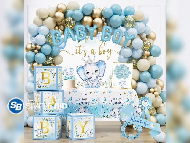 Lot 58-30696 - New Elephant Baby Shower Decorations for Boy, Blue Elephant Baby Shower Party Supplies, It's a Boy B...