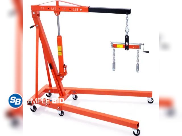 Lot 58-72868 - VEVOR Hydraulic Engine Hoist with Lever, 2 Ton/4400 LBS Heavy-duty Cherry Picker Shop Crane, Foldabl...