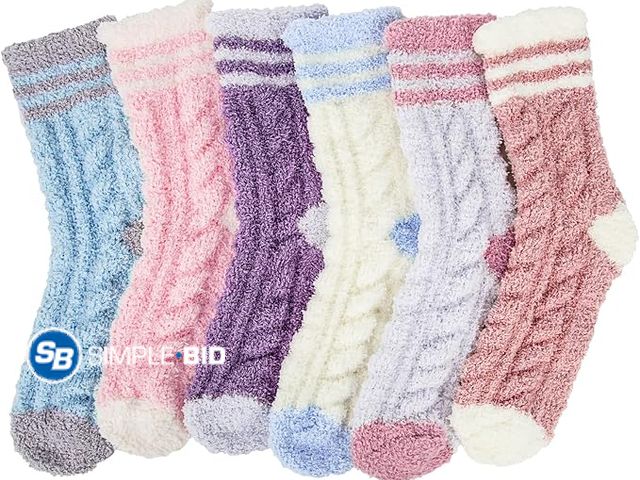 Lot 58-50691 - New 6 Pairs Womens Fuzzy Socks Winter Warm Soft Cozy Fluffy Microfiber House Sleeping Slipper Socks