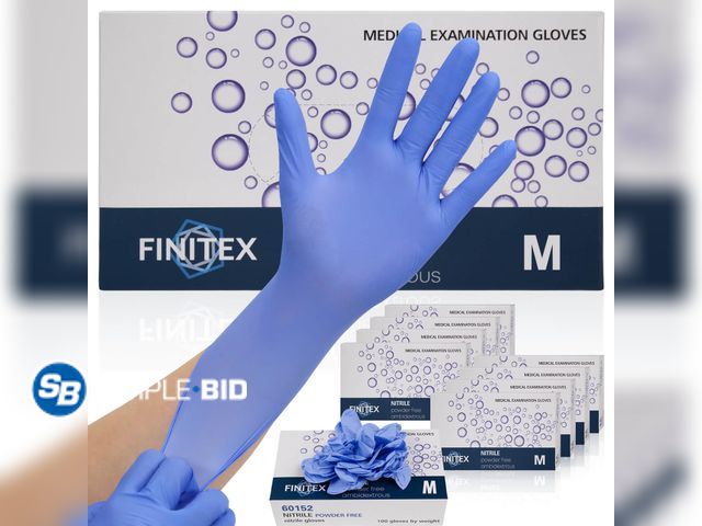 Lot 58-35382 - New Finitex Nitrile powder free Medical Examination Gloves -- SIZE M -- 60152