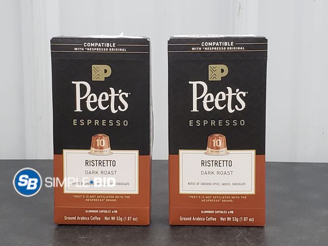 Lot 58-80108 - Lot of (2) Peet's Coffee Ristretto Premium Dark Roast Intensity 10 Espresso Coffee Pods, 20 Count - ...
