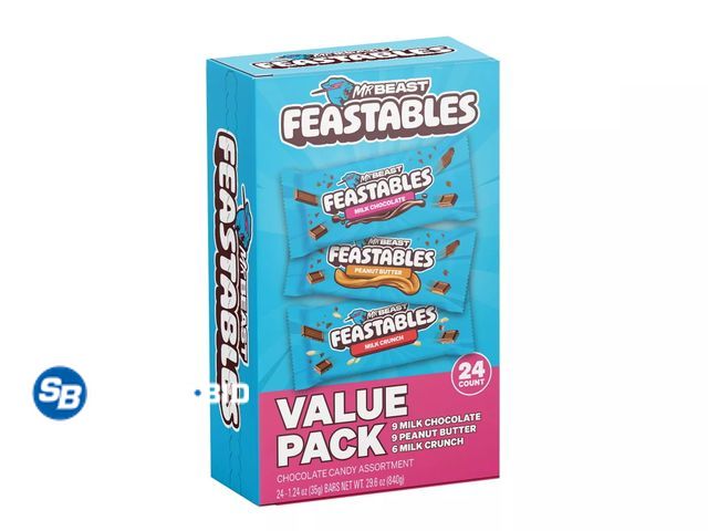 Lot 58-71988 - Feastables Chocolate Candy Assortment Value Pack 24 - 1.24 oz Bars - unopened - expired