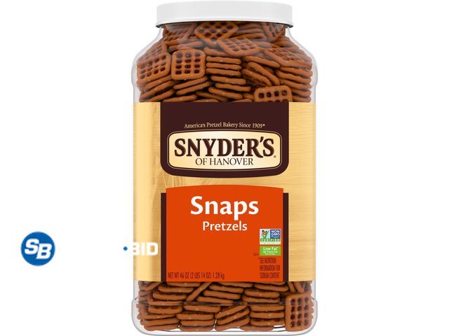 Lot 58-70853 - Snyder's of Hanover Pretzel Snaps, 46 oz Canister - unopened - expired