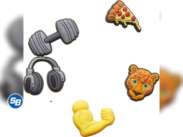 Lot 58-83351 - New Crocs Uniquely You Get Swole Muscle Weight Headphone Pizza Jibbitz Charms 5 PK