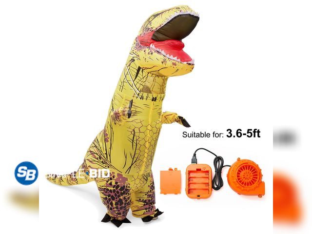 Lot 58-32148 - New Kids Adults Inflatable Dinosaur Dress Up Halloween Blow Up Costume with Blower Fan - SIZE S
