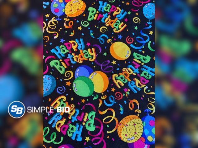 Lot 58-75965 - FABRIC! Lot of (4) Happy birthday fabric Celebration Hi Fashion Fabrics cotton fabric BLACK/0846-122...