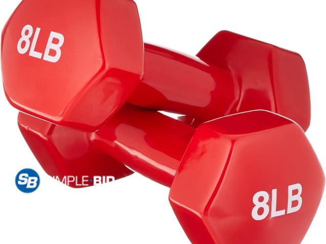 Lot 58-68503 - New Set of (2) Amazon Basics Vinyl Coated Dumbbell Hand Weights - 8lbs