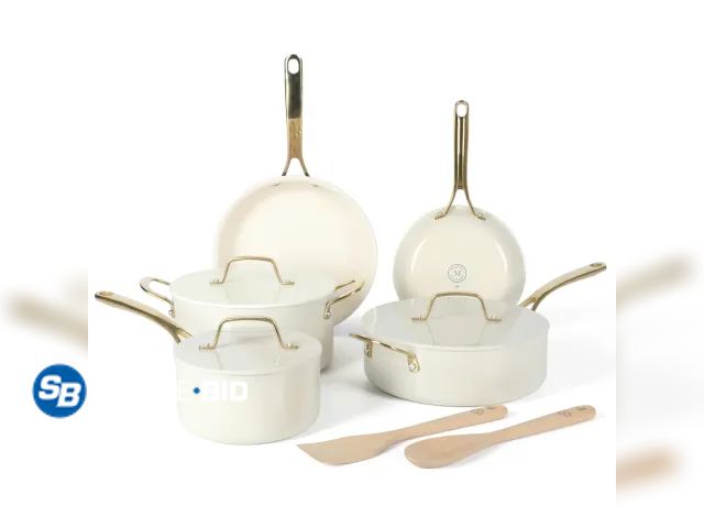 Lot 58-35254 - Martha Stewart Galway Premium Nonstick PFA Free Ceramic Interior 10 Piece Heavy Gauge Enamel Aluminu...