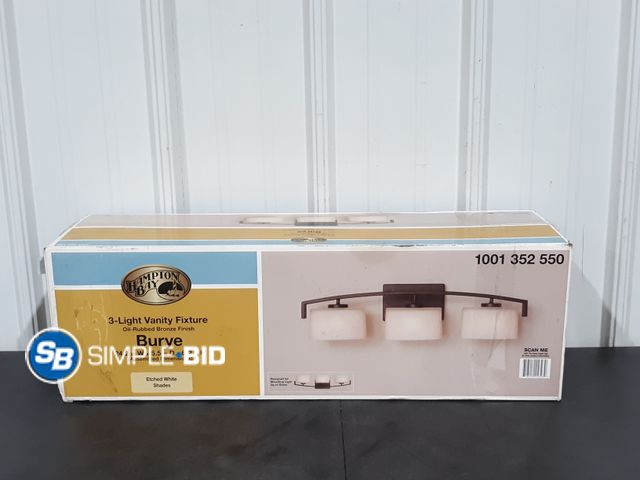 Lot 58-27357 - Hampton Bay 3 Light Vanity Fixture - Oil Rubbed Bronze Finish - Burye