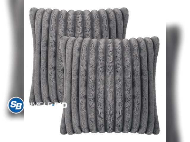 Lot 58-33253 - Lot of (3) New packages of L&amp;M Plush Throw Pillow Covers 26×26, Fluffy Striped Decorative Pillow...