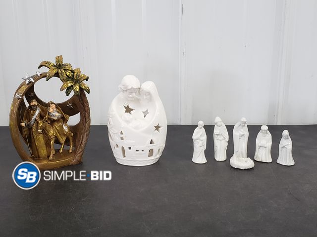 Lot 58-80099 - Glass Nativity Scene Figures, and Candle Holder and more