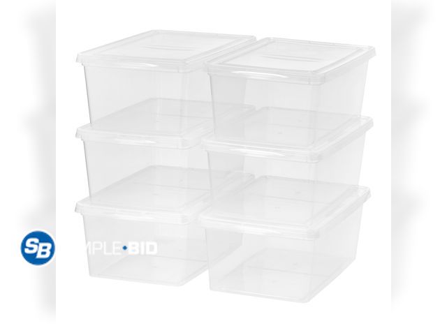 Lot 58-58533 - New Mainstays 17 Qt. (4.25 gal.) Plastic Stackable Closet Storage Box, Clear, Set of 6