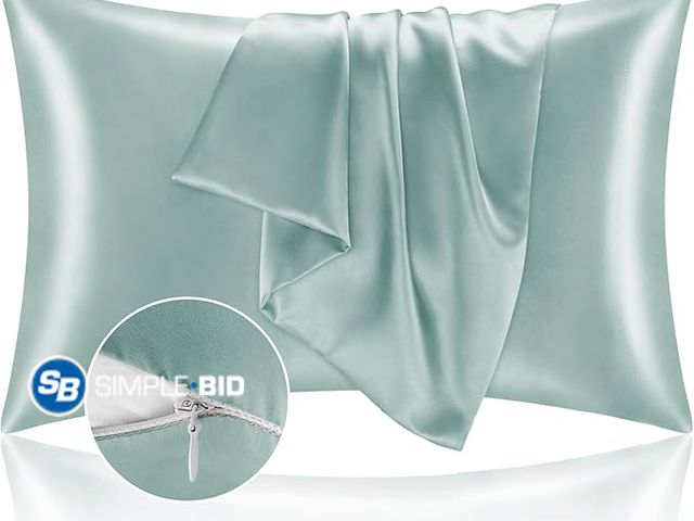 Lot 58-41252 - New Softhour  Satin Pillowcase with Zipper 2 Pack, Haze Blue Pillow Cases Standard Size, Super Soft ...
