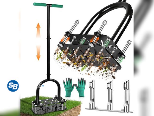 Lot 58-74659 - New 2-in-1 Lawn Aerator, Heavy Duty Manual Core Aerator Lawn Tool with 16 Iron Spikes &amp; 4 Hollow...