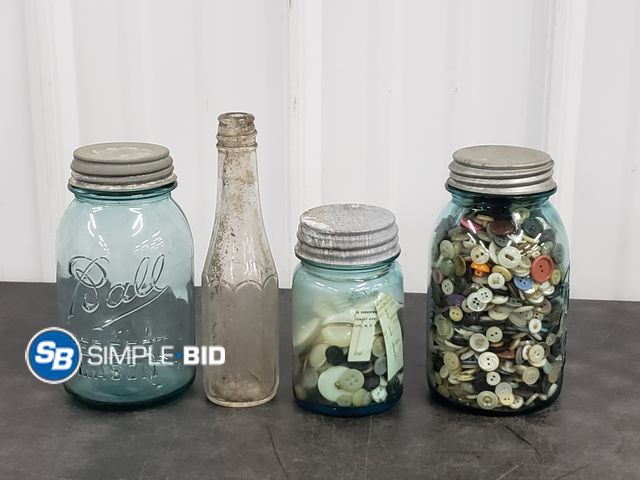 Lot 58-83510 - Lot of (4) Older Ball Jars - some filled with Various Buttons
