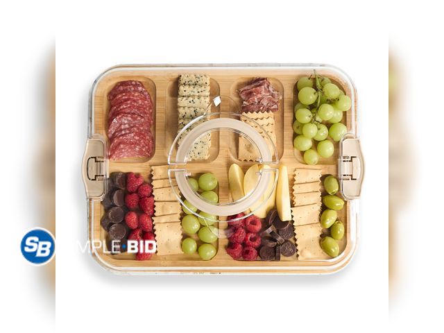 Lot 58-54651 - New Cook With Color Rectangular Bamboo Cutting Board with Locking Lid, Dual-Function Charcuterie &am...