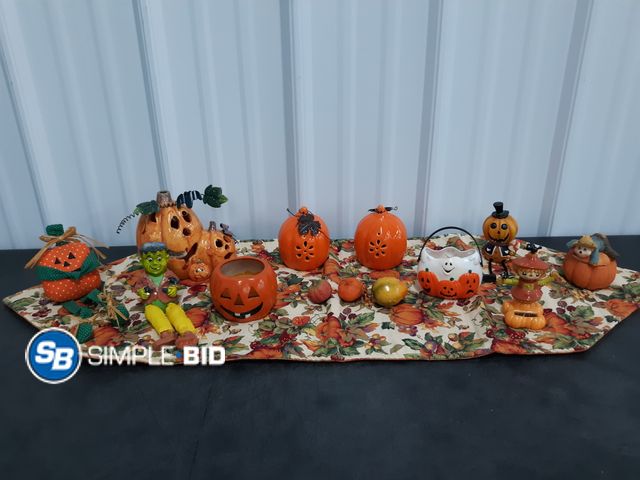 Lot 58-80092 - Lot of FALL Decor, Shelf Sitters, Pumpkin Decor, Table Cover and more