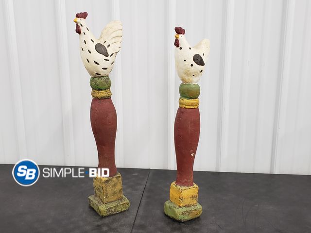 Lot 58-65600 - Lot of (2) Wooden Chicken Decor