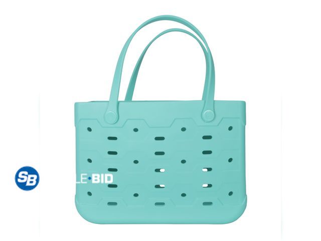 Lot 58-27155 - New Mainstays Large Plastic BEACH Flex Tote, 18"W x 8.75"D x 13"H, Teal Dream