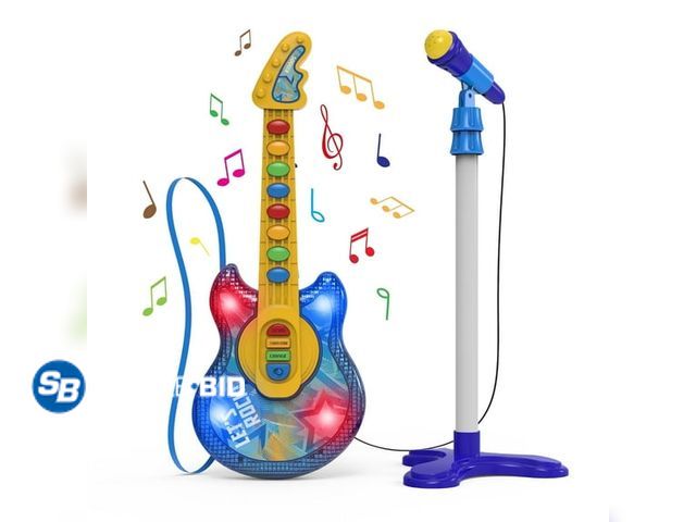 Lot 58-39053 - New Kiddos Toy Electric Guitar and Microphone with Stand Set for Kids, Blue