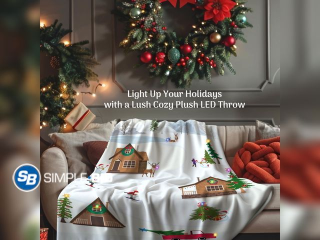 Lot 58-37191 - New Lit Holiday LED Throw, Christmas Village Blanket with Soft Fabric, 3 Lighting Modes, 50” x 60”